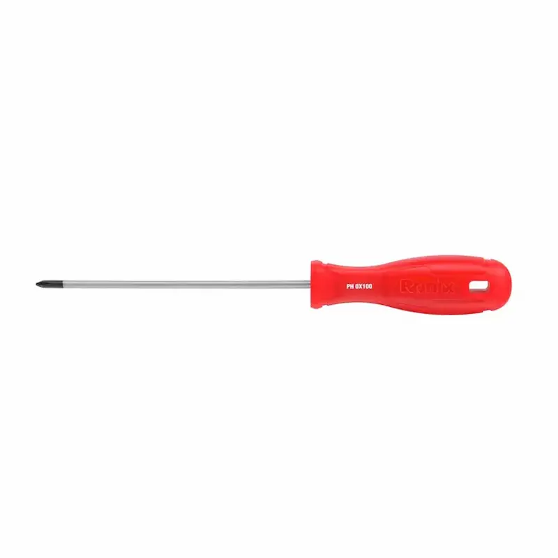 پیچ‌گوشتی چهارسو رونیکس مدل RH-2837 سایز 3x100 میلی‌متر با دسته پلاستیکی قرمز PVC